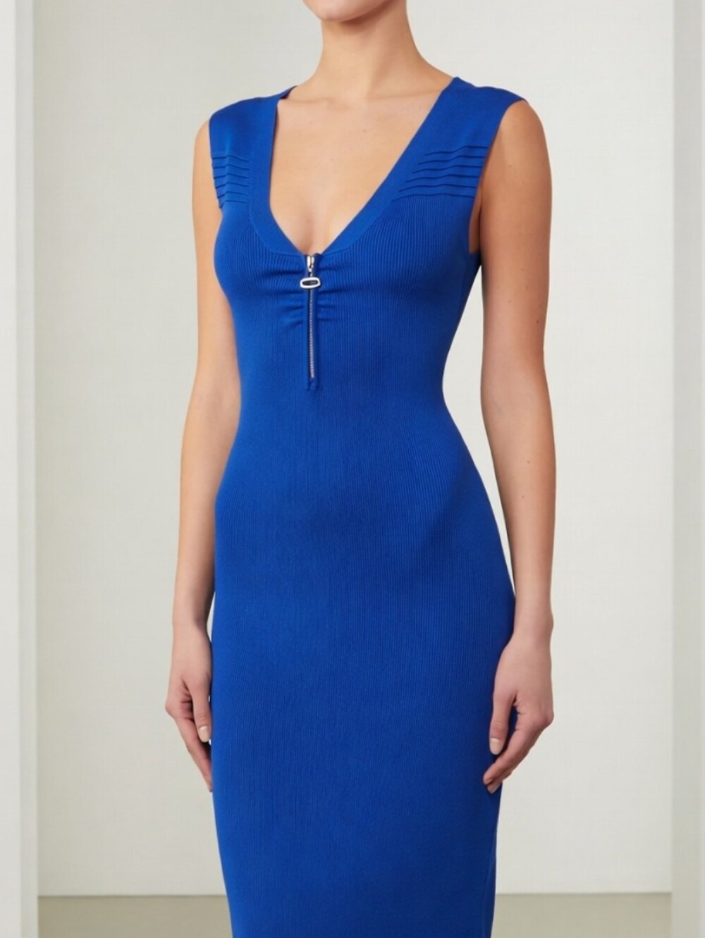 GUESS Royal Blue Zip-Front Bodycon Stretchy Knit  Dress Nwt Xs